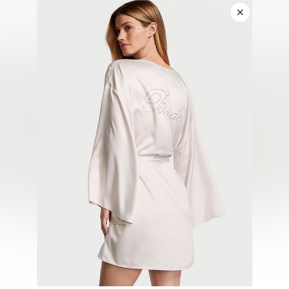 VS Bride Embellished Satin Short Robe- Worn 1X. Size S in Coconut White.